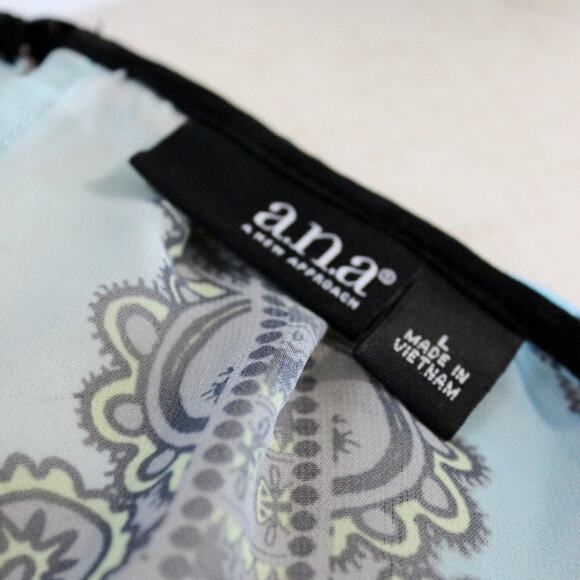 A.N.A. Sheer Sleeveless Boho Print Blouse Size L - Picture 2 of 5